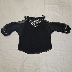 Embroidered Black Sheer Women's Top